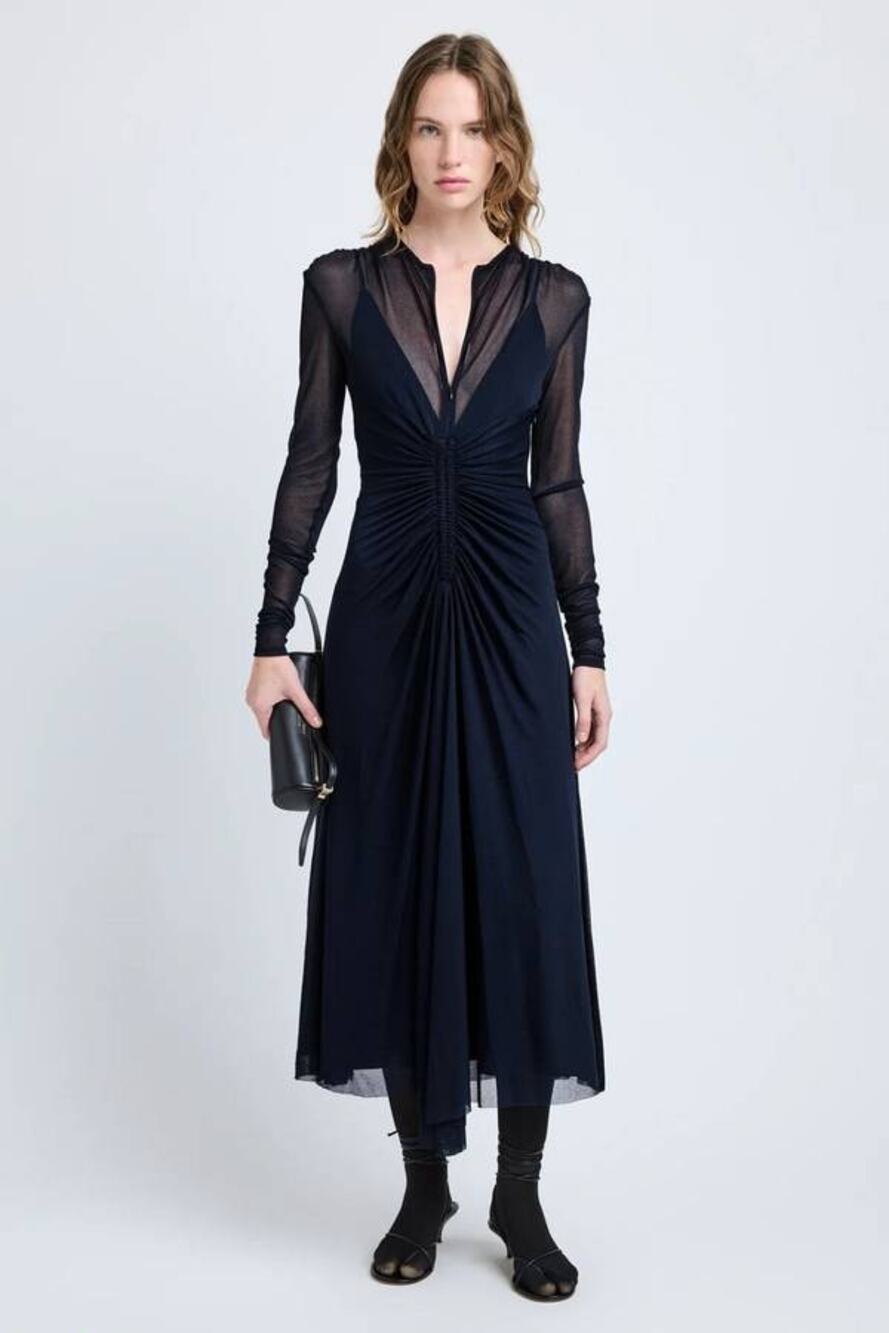 Proenza Schouler Kerstin Ruched Jersey Midi Dress in Midnight Blue 2